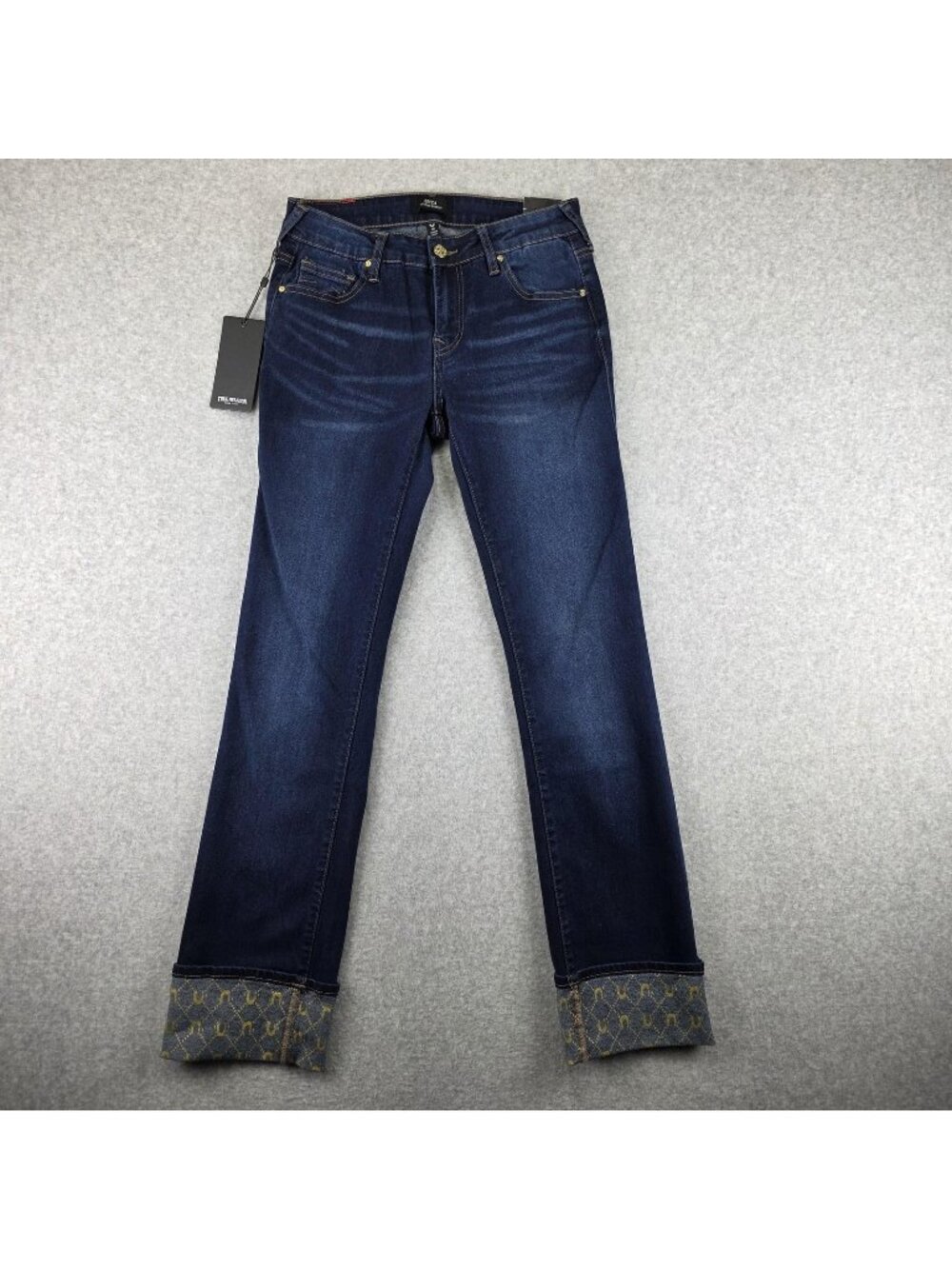 True Religion Becca Jeans Womens 26 Bootcut Dark Wash Cuffed Stretch Denim